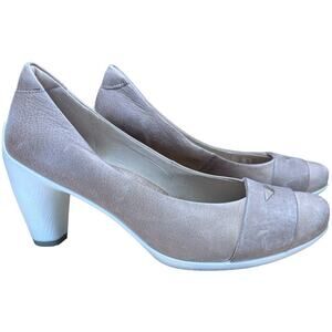 ECCO Leather Sculpted Heels Pumps Size 36 White Sole Tan Beige Matte Finish